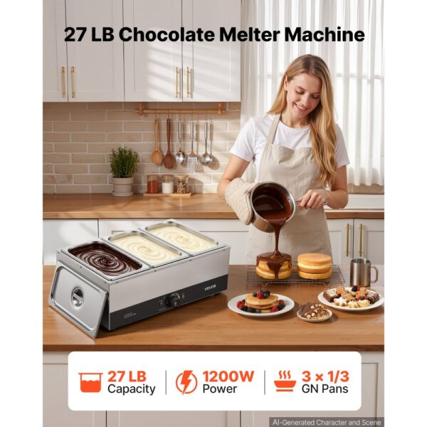 VEVOR Schokoladenschmelzmaschine 3 Abnehmbare Behälter Edelstahl 1,2 kW, mit Temperaturregelung 30–85 ℃ – Bild 2