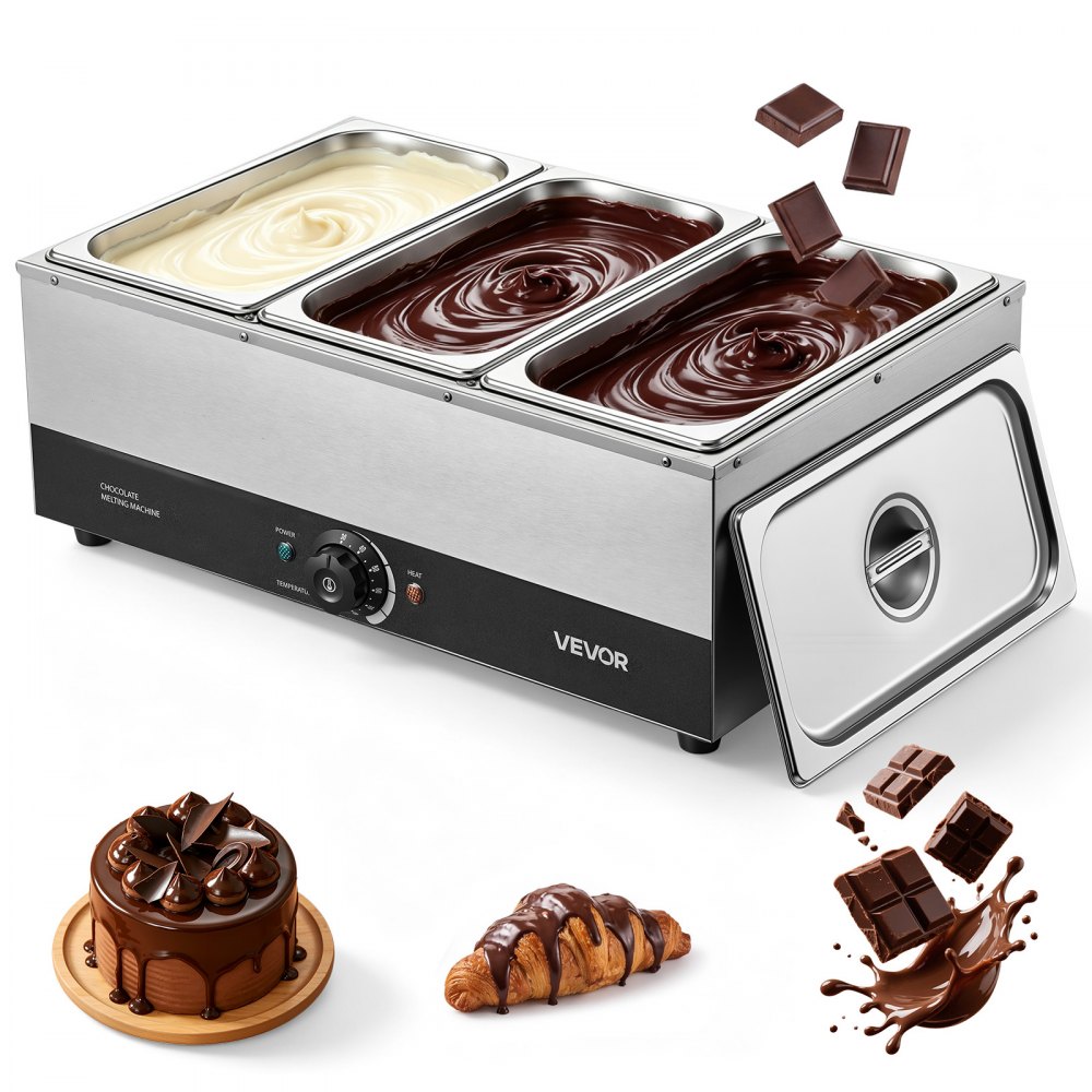 VEVOR Schokoladenschmelzmaschine 3 Abnehmbare Behälter Edelstahl 1,2 kW, mit Temperaturregelung 30–85 ℃