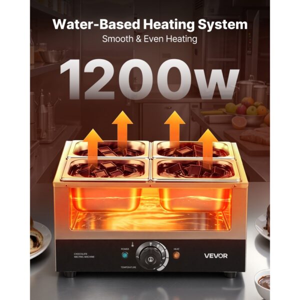 VEVOR Schokoladenschmelzmaschine 4 Abnehmbare Behälter Edelstahl 1,2 kW, mit Temperaturregelung 30–85 ℃ – Bild 3 VEVOR Schokoladenschmelzmaschine 4 Abnehmbare Behälter Edelstahl 1,2 kW, mit Temperaturregelung 30–85 ℃ – Bild 3