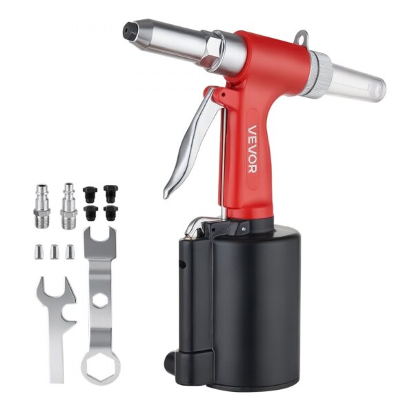 VEVOR Druckluft Nietmutternzange Set mit 4 Nasenstücken 2,4/3,2/4,0/4,8mm, 1100kg Zugkraft, Max. 16mm Hub