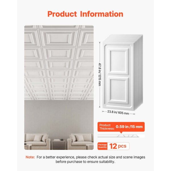 VEVOR 12 Stk. Deckenpaneele PVC-Deckenplatten Deckenfliesen 605x1215mm Weiß, 3D-Konstruktion, Stoßfest – Bild 2 VEVOR 12 Stk. Deckenpaneele PVC-Deckenplatten Deckenfliesen 605x1215mm Weiß, 3D-Konstruktion, Stoßfest – Bild 2