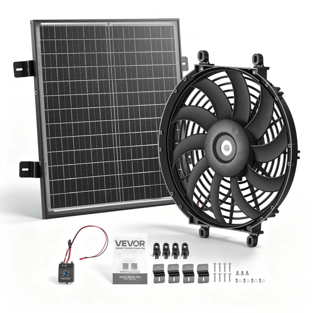 VEVOR Giebellüfter 30,5cm Dachbodenlüfter Solarbetrieben 2208,7m³/h Schwarz, mit Thermostat & 50W Solarpannel