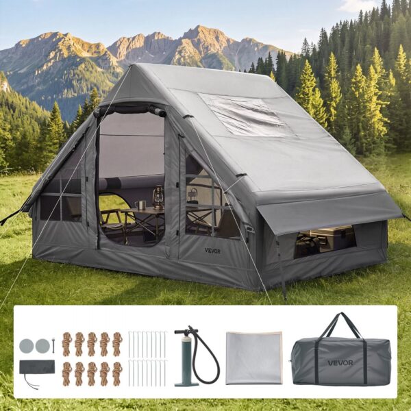 VEVOR Aufblasbares Zelt Campingzelt Luftzelt 2-4 Personen mit Pumpe Grau
