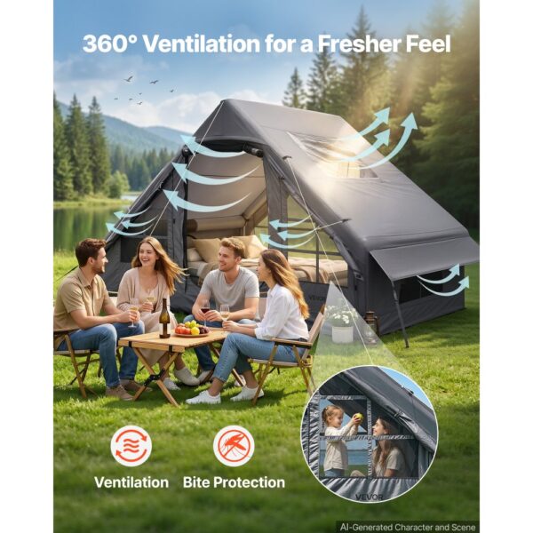 VEVOR Aufblasbares Zelt Campingzelt Luftzelt 2-4 Personen mit Pumpe Grau – Bild 5