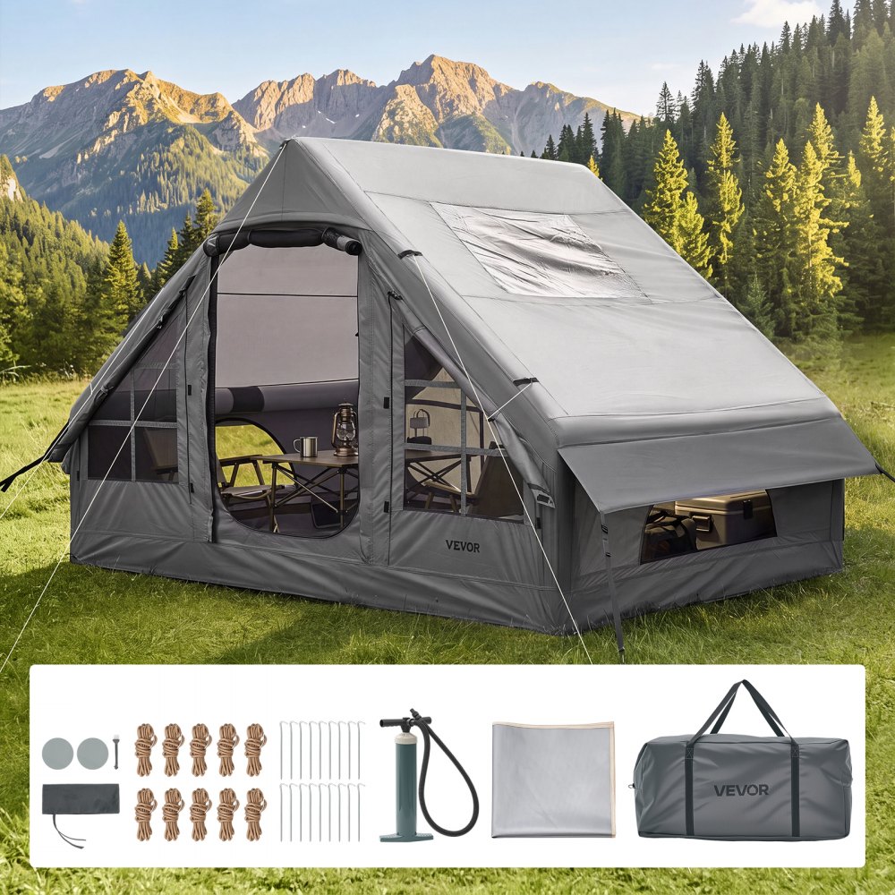 VEVOR Aufblasbares Zelt Campingzelt Luftzelt 2-4 Personen mit Pumpe Grau