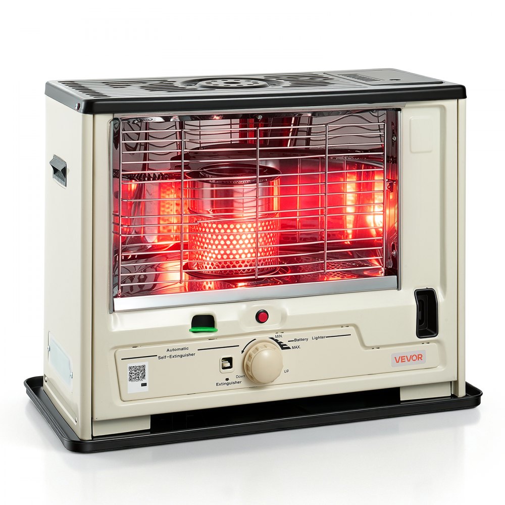 VEVOR Petroleumheizung 2930W Tragbare Petroleumofen 4,44L Ölheizung Beige, Max. 10 m², mit Tankanzeige & Akku