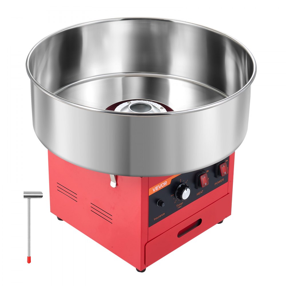 VEVOR Zuckerwattemaschine 1 kW Elektrischer Zuckerwattebereiter Edelstahl Rot für Geburtstagsfeiern