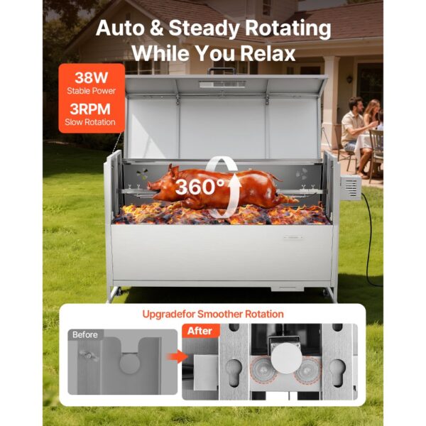 VEVOR Lammgrill 38 W 60 kg 132 cm Drehspieß Spanferkelgrill Edelstahl BBQ für Garten und Terrasse – Bild 2