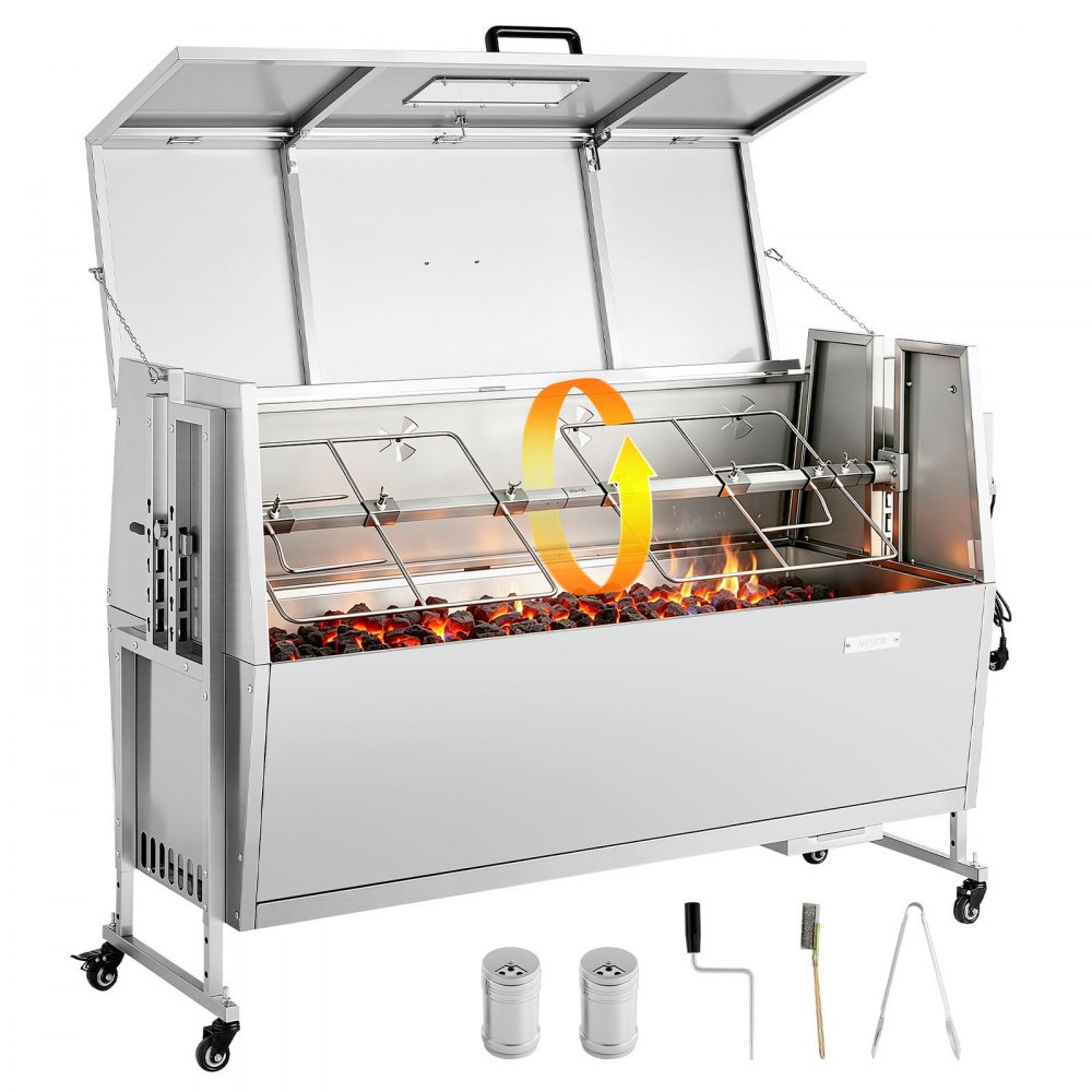 VEVOR Lammgrill 38 W 60 kg 132 cm Drehspieß Spanferkelgrill Edelstahl BBQ für Garten und Terrasse
