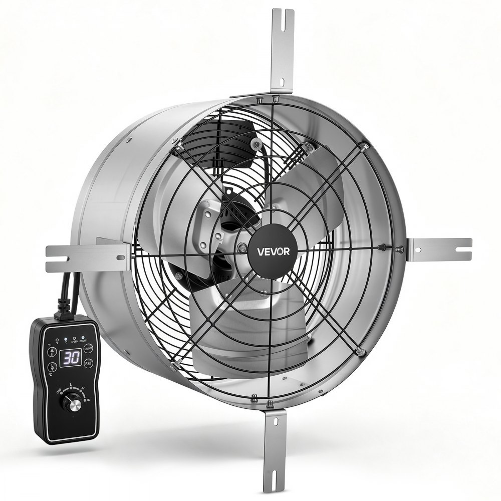 VEVOR Giebellüfter 38cm Dachbodenlüfter mit 2208,7m³/h Luftstrom Silber, Kohlenstoffstahlgehäuse