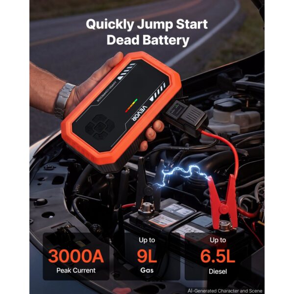 VEVOR Starthilfe Powerbank 3000 A Tragbares Starthilfegerät Starter Booster für 9 L Benzin und 6,5 L – Bild 3