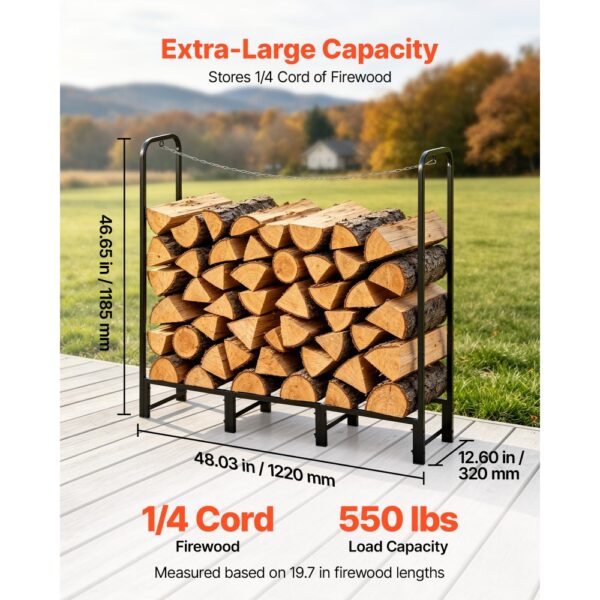 VEVOR Kaminholzregal 1/4 Cord Brennholzregal Feuerholzregal 1220x320x1185mm, für Kamin, Tragfähigkeit 250 kg – Bild 2