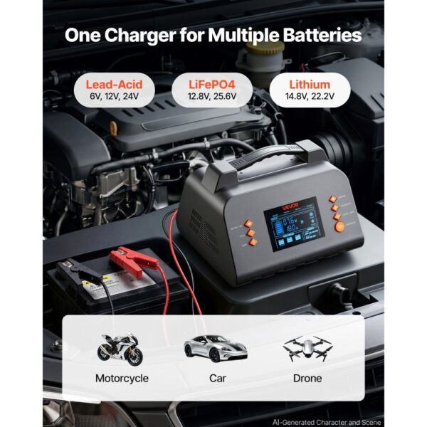 VEVOR Smart-Batterieladegerät 25 A 6/12/24 V für LiFePO4 Bleiakku Ladegerät für Pkw, mit 7-Stufen-Laden – Bild 2