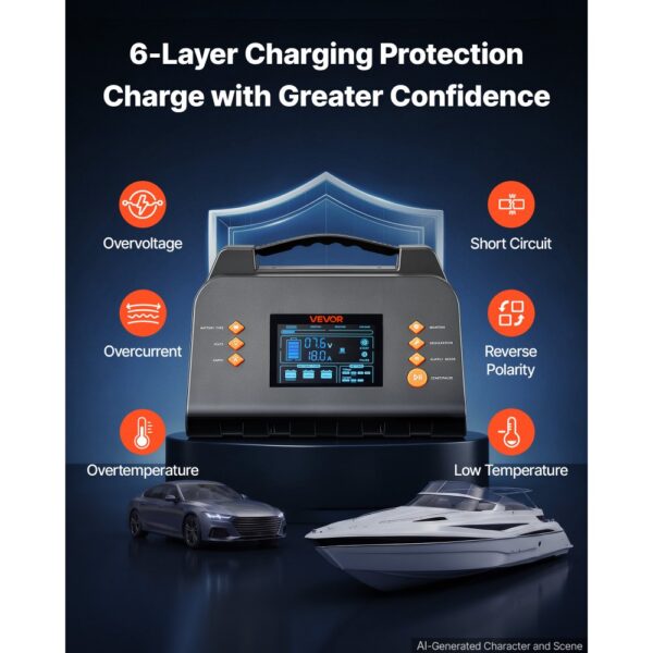 VEVOR Smart-Batterieladegerät 25 A 6/12/24 V für LiFePO4 Bleiakku Ladegerät für Pkw, mit 7-Stufen-Laden – Bild 5
