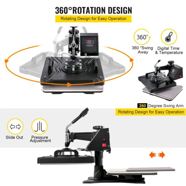 VEVOR Transferpresse 6 in 1 Heißpresse Maschine 38 x 30 cm T-Shirt Presse Hitzepresse DIY mit Digitaler – Bild 5