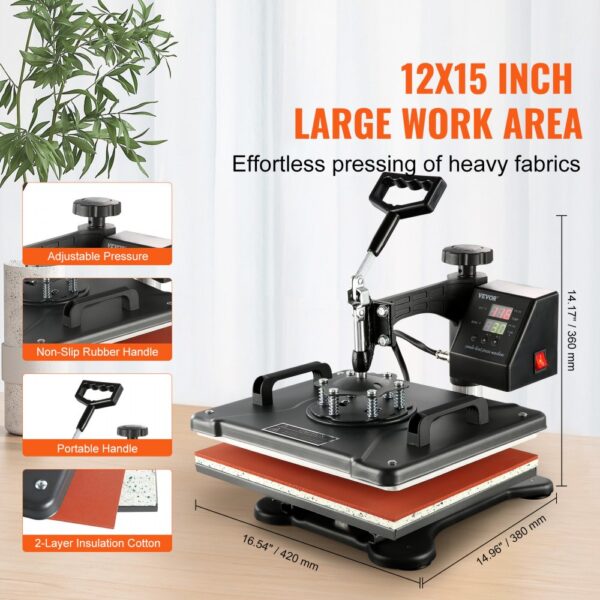 VEVOR Transferpresse 8 in 1 Heißpresse Maschine 38 x 30 cm T-Shirt Presse Hitzepresse DIY mit Digitaler – Bild 4