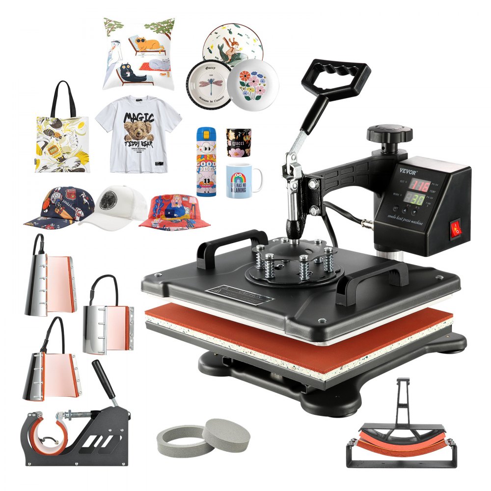 VEVOR Transferpresse 8 in 1 Heißpresse Maschine 38 x 30 cm T-Shirt Presse Hitzepresse DIY mit Digitaler
