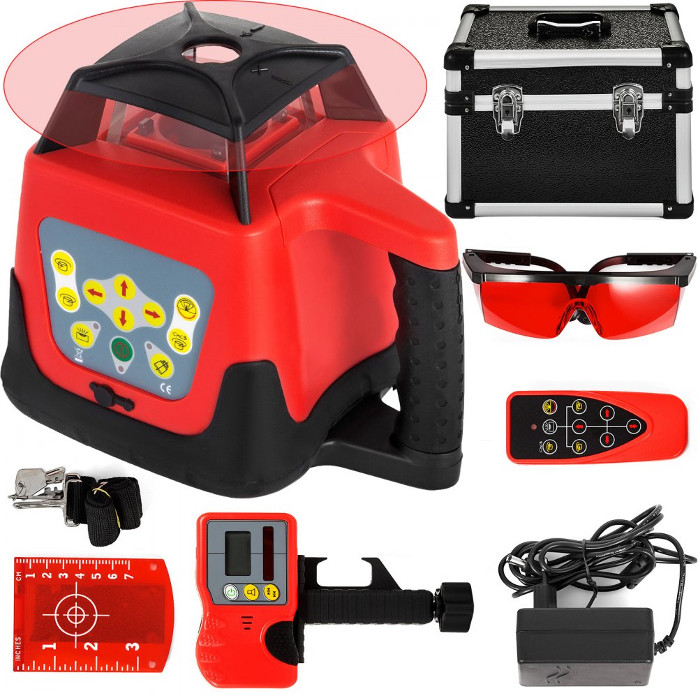 VEVOR Roter Laser-Wasserwaage, automatisch rotierender roter Strahl, mit Empfänger