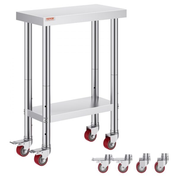 VEVOR rollbarer Arbeitstisch 61 x 30 x 85 cm Edelstahl Catering Arbeitstisch Belastbarkeit 350 kg
