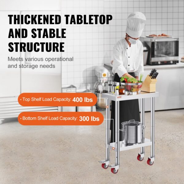 VEVOR rollbarer Arbeitstisch 61 x 30 x 85 cm Edelstahl Catering Arbeitstisch Belastbarkeit 350 kg – Bild 3