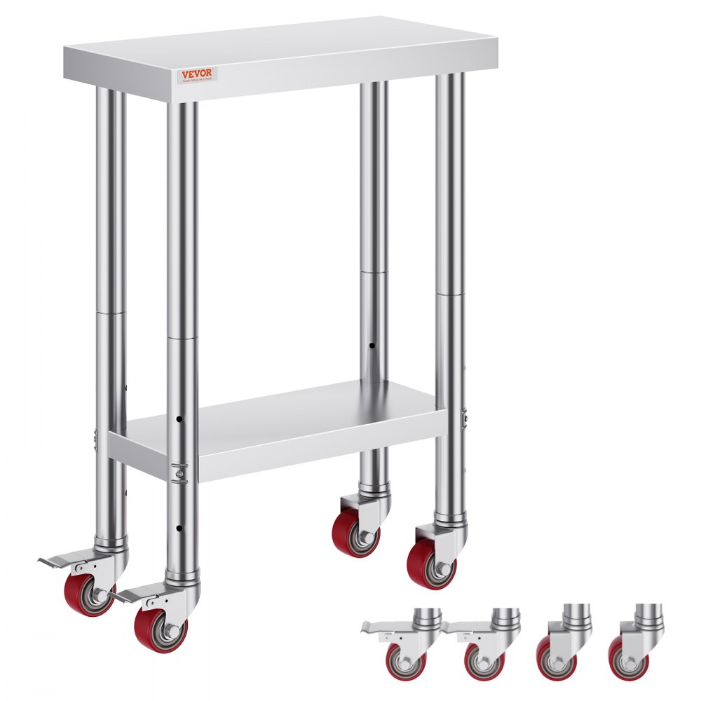 VEVOR rollbarer Arbeitstisch 61 x 30 x 85 cm Edelstahl Catering Arbeitstisch Belastbarkeit 350 kg