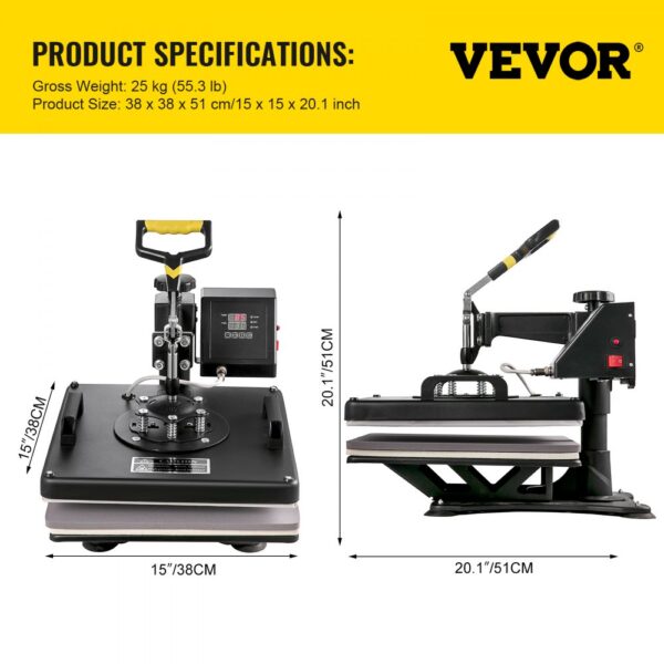 VEVOR 8 in 1 Heißpresse Transferpresse für Textiltransferpresse Textilpresse mit Plattenpresse von 38 x 38 cm – Bild 5