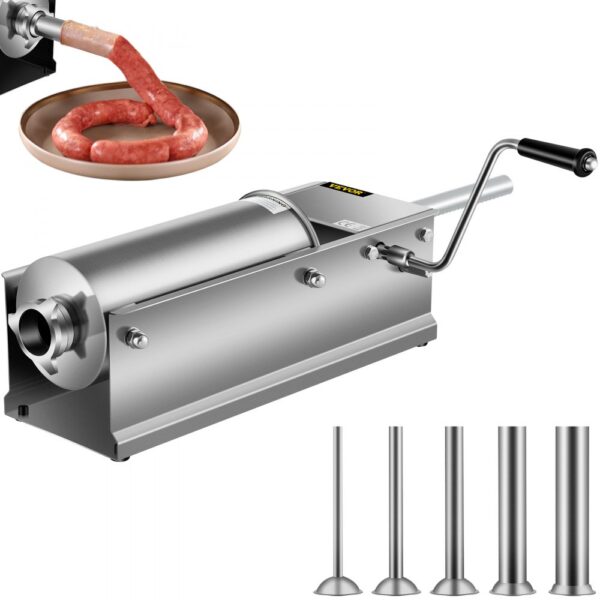 VEVOR Wurstfüller 5L Fleischwölfe Wurstmaschine Wurstfüllmaschine Horizontal Edelstahl Wurstspritze