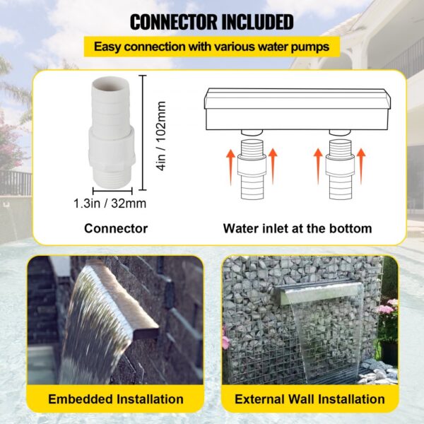 VEVOR Schwalldusche Poolfontäne 59,1"x4,5"x3,1" Poolbrunnen 1,3" Wasserfontäne 0,87" Dekoration Gartenteich – Bild 5