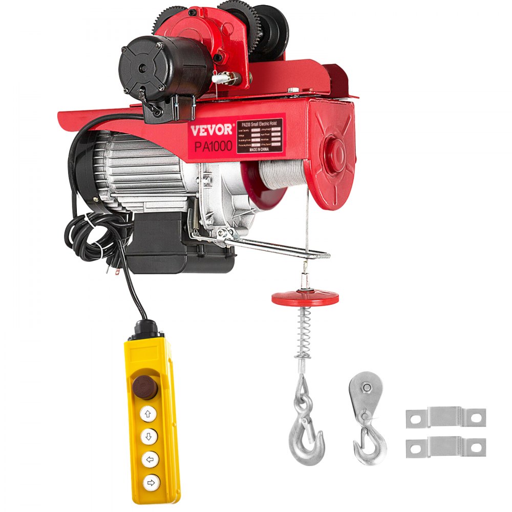 VEVOR Elektrische Seilwinde 220 V Elektrischer Kettenzug 1000 kg 1800 W mit kabelgebundener Fernbedienung