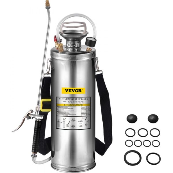 VEVOR Drucksprüher 10L Edelstahl Sprühgerät Gartenspritze mit Ventil und Manometer geeignet für Haus, Garten