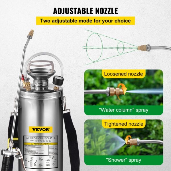 VEVOR Drucksprüher 10L Edelstahl Sprühgerät Gartenspritze mit Ventil und Manometer geeignet für Haus, Garten – Bild 4