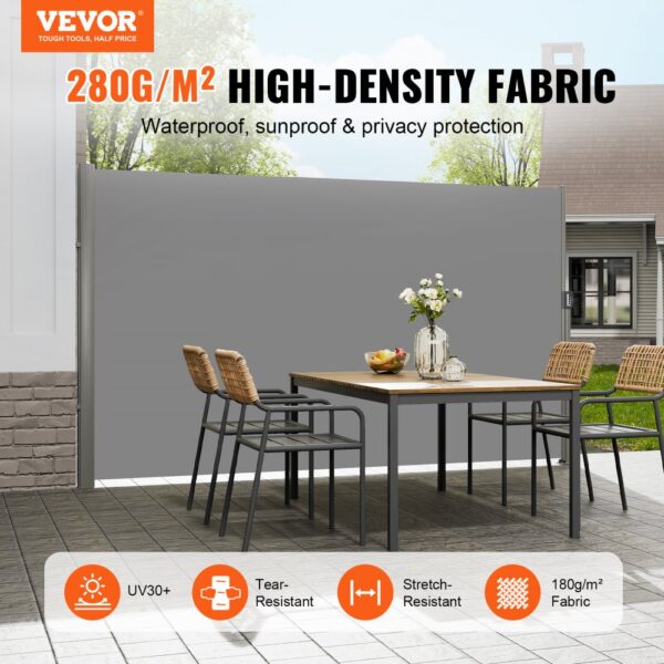 VEVOR Terrassen Windschutz 180 x 300 cm grau Rollo Seitenmarkise ausziehbar für den privaten oder gewerblichen – Bild 2