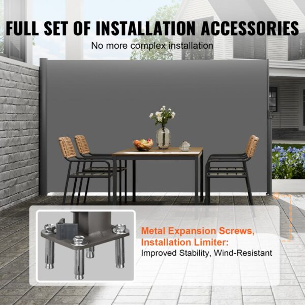 VEVOR Terrassen Windschutz 180 x 300 cm grau Rollo Seitenmarkise ausziehbar für den privaten oder gewerblichen – Bild 4