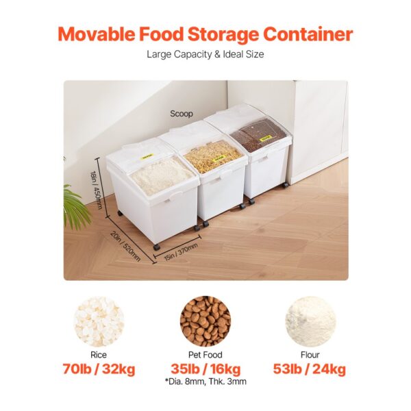 VEVOR Mehl und Reis Behälter Kapazität 25 kg, 3 Stück Aufbewahrungsbox Küche 35,5 x 50 x 45 cm – Bild 2