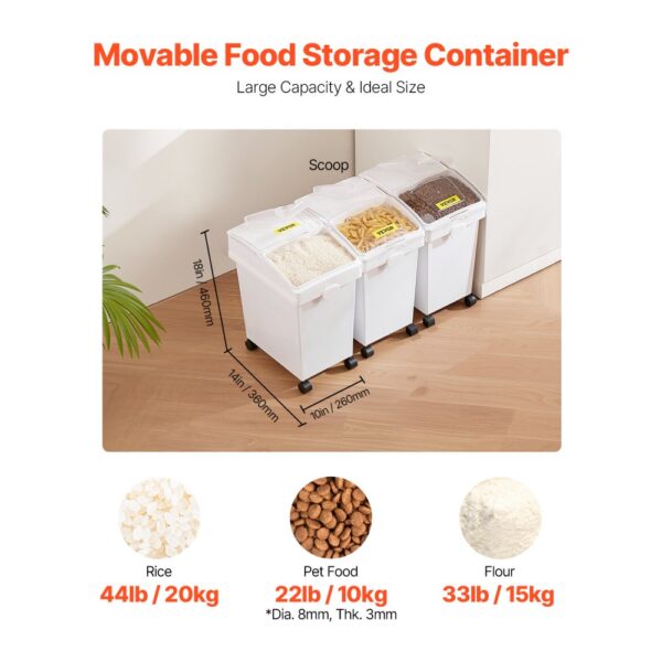 VEVOR Mehl und Reis Behälter Kapazität 15 kg, 3 Stück Aufbewahrungsbox Küche 25 x 35,5 x 43 cm – Bild 2