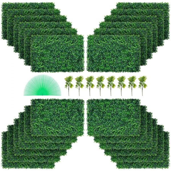 VEVOR Künstliche Pflanzenwand 24 Stk. Sichtschutz Hecke Künstlich Grün, Sichtschutz Kunstpflanzen 60 x 40 cm