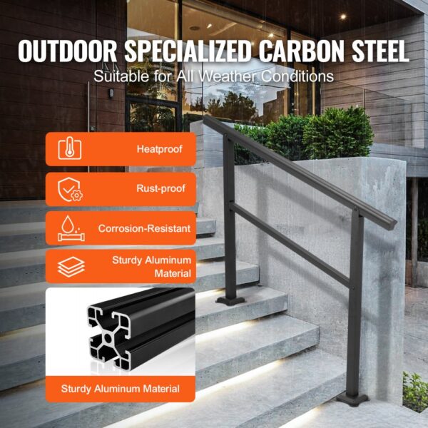 VEVOR Aluminium Treppengeländer 122 x 90 cm, Außen Eingangsgeländer 0-45 Grad, Bürobereiche Schwarz – Bild 3