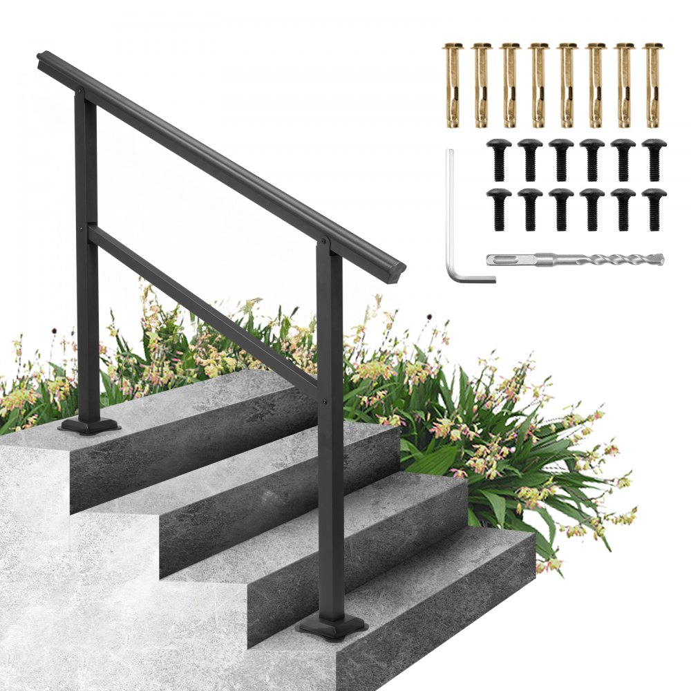 VEVOR Aluminium Treppengeländer 122 x 90 cm, Außen Eingangsgeländer 0-45 Grad, Bürobereiche Schwarz