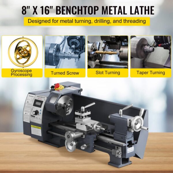 VEVOR 1100 Watt Mini Metall Drehmaschine 8X16 Zoll für Metall Bank Drehmaschine Präzision Paralleldrehmaschine – Bild 2