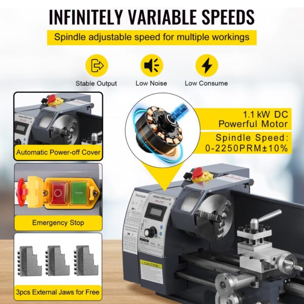VEVOR 1100 Watt Mini Metall Drehmaschine 8X16 Zoll für Metall Bank Drehmaschine Präzision Paralleldrehmaschine – Bild 4