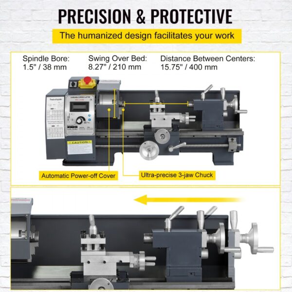 VEVOR 1100 Watt Mini Metall Drehmaschine 8X16 Zoll für Metall Bank Drehmaschine Präzision Paralleldrehmaschine – Bild 5
