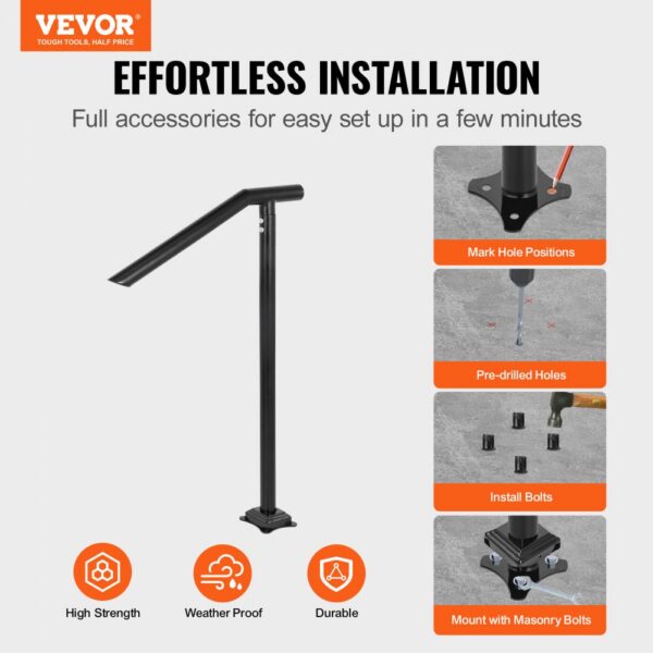 VEVOR Treppengeländer Stahl 102x71,3 cm Handlauf für 1 bis 3 Stufen Treppen Geländer 150 kg Traglast – Bild 2