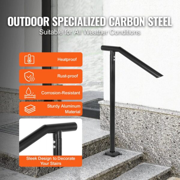 VEVOR Treppengeländer Stahl 102x71,3 cm Handlauf für 1 bis 3 Stufen Treppen Geländer 150 kg Traglast – Bild 3