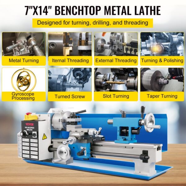 VEVOR Metalldrehmaschine Mini-Drehbank Drechselbank Tischdrehbank 12-52 TPI für Metallbearbeitung Drehen – Bild 2