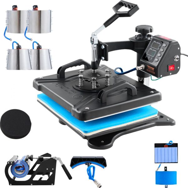 VEVOR 10 in 1 Hitzepresse 38 x 30 cm Transferpresse Schwarz Heißpresse Textilpresse Multifunktionale