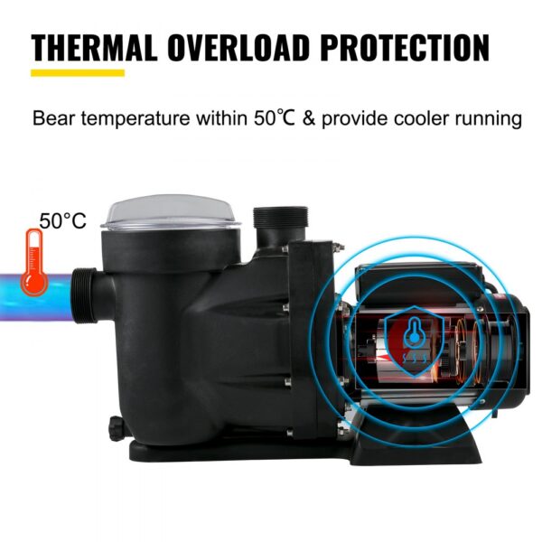 VEVOR Schwimmbadpumpe 750 W 1 PS Poolpumpen Max. Durchfluss 19200 L/H Filterpumpe Geschwindigkeit 3450 U/min – Bild 5