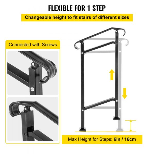 VEVOR Treppengeländer 50x13,5x108 cm Handlauf Geländer Höhe(bis zu 18,5 cm) & Winkel(0-30,8°) einstellbar – Bild 3