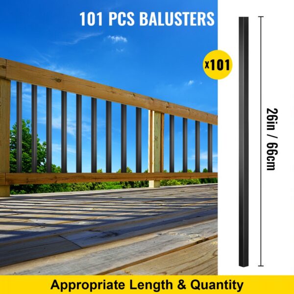 VEVOR 101 Stk. Balusters Aluminium Geländerstäbe 66x1,9 cm(LxB) Deck-Baluster pulverbeschichtet – Bild 3
