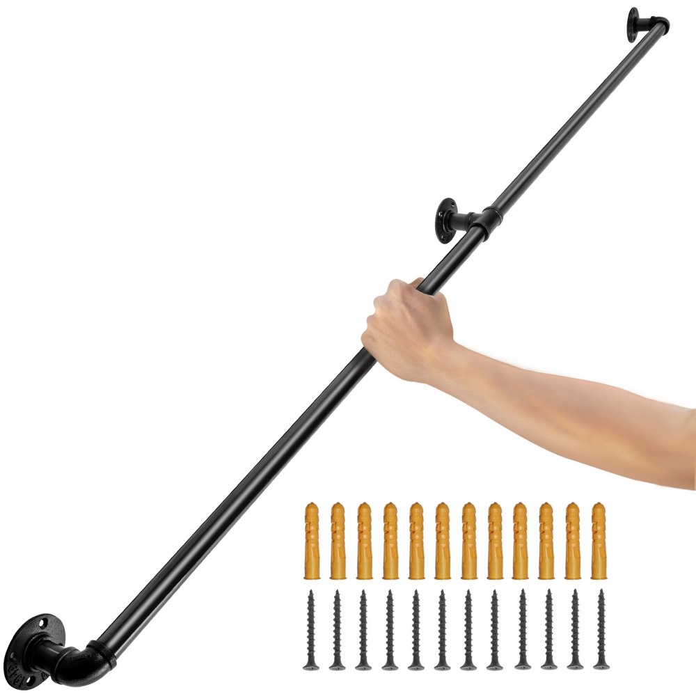 VEVOR 2x Retro Wasserrohr Handlauf 180cm Industrieller Geländer Schutzbügel Kohlenstoffstahl 3x