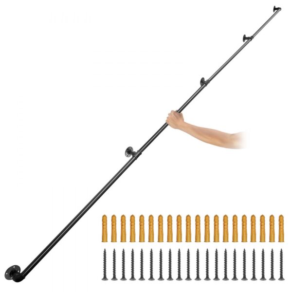 VEVOR 4x Retro Wasserrohr Handlauf 396cm Industrieller Geländer Schutzbügel ​Kohlenstoffstahl Matt 5x
